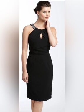 David Meister Black Cocktail Dress with Beaded Straps